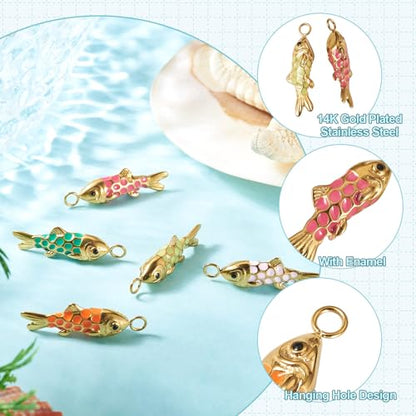 Craftdady Enamel Koi Fish Charms Long-Lasting Plated CZ Sea Ocean Life Animals Pendants 18K Gold Plated Goldfish Charms for Jewelry Making Bracelets Earrings - color: 5 Color