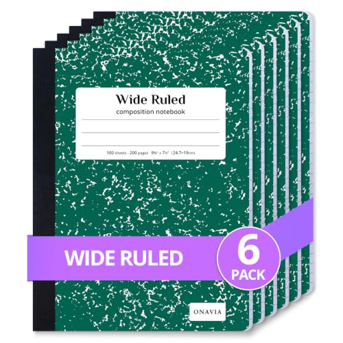 ONAVIA Composition Notebook Wide Ruled 6 Pack, 200 Pages, Marble Green - color: Green, size: 9.75 x 7.5"