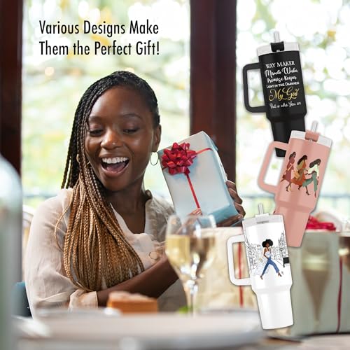 40oz Tumbler with Inspirational Quotes, African American Art, Handle, Straw & Twist-On Lid – Leak-Proof Insulated Drinkware for Black Women, Uplifting Gift - Woman with God - color: Woman with God