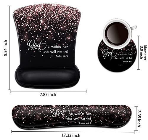 Keyboard Wrist Rest Pad and Ergonomic Mouse Pad Wrist Support Set Psalm 46:5 God is Within Her,She Will Not Fall Rose Gold Black for Gaming,Office,Comfortable and Pain Relief with Coaster Set - color: Fd-wristrest-2-12