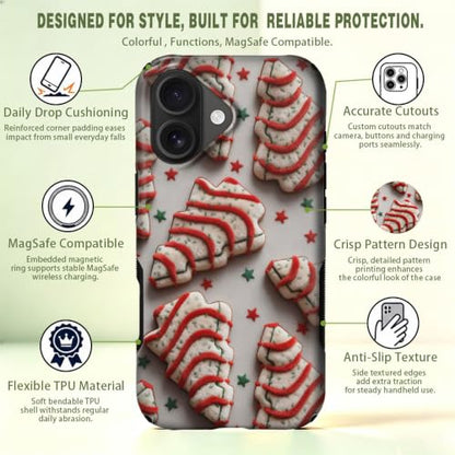 Compatible with iPhone 16 Plus Case,Wireless Charging Compatible,Patented 2‑in‑1 Dual‑Layer Protection, Hot Transfer Print Hard Shell Cover - Christmas Dim Sum Biscuits - color: Christmas Dim sum biscuits, size: iPhone 16 Plus