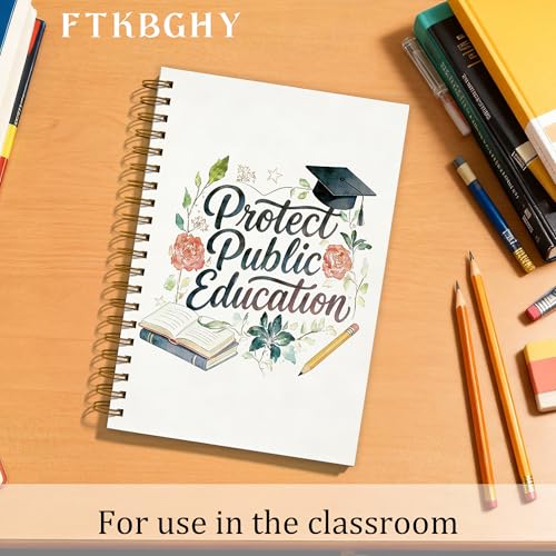 Retro Protect Public Education Teacher Spiral Notebook, Teacher Appreciation Gifts Notebooks for Note Taking, Teachers Graduation Gifts, Teachers Office Supplies, Coworker Gift, 5.5x8.3 Inch - color: Colour-5
