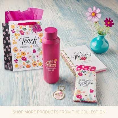 Christian Art Gifts Stainless Steel Double Wall Vacuum Sealed Travel Insulated Water Bottle for Women & Teachers: Teach, Encourage, Inspire Cute Leak/Spill-proof Scratch Resistant, Fuschia Pink, 20 oz - color: Teach/Fuschia