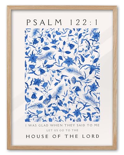 EcoHest 12x16 in Psalm 122:1 Blue Floral Framed Christian Wall Art - color: Framed Blue, size: 16"L x 12"W