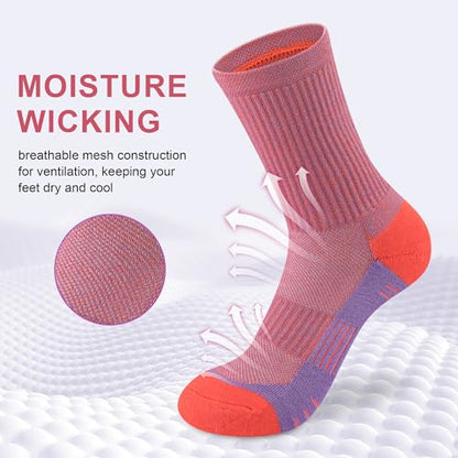 cuangya Women Crew Socks Athletic Cushioned Running Hiking 3-5 Pairs - color: 5 Pairs Crimson Passion, size: 10-12