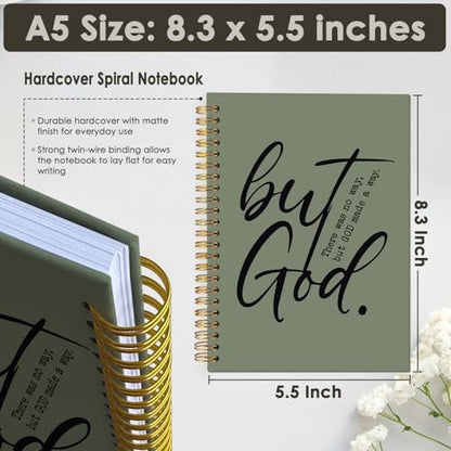 Wheatwin Bible Notebook, But God Christian Notebook Journal, Christian Gifts for Men Women, Inspirational Christian Hardcover Spiral Notebook 5.5x8.3 - Green - color: But god - Green