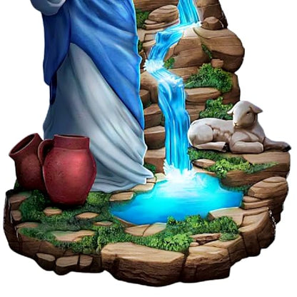 The Bradford Exchange The Good Shepherd Light of Faith Illuminated Sculpture Handcrafted Religious Home Décor with Crystalline Water Feature 12-inches