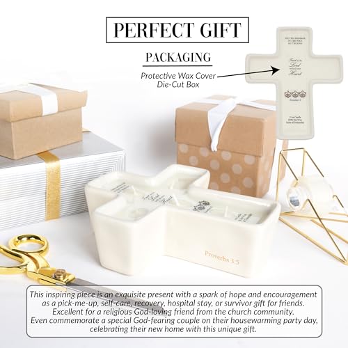 Pavilion Gift Company - Trust in The Lord with All Your Heart - Proverbs 3:5-12oz 100% Soy Wax Candle 5 Wick Candle - Cross Surprise Message Wax Reveal - Jasmine Scented Religious Gift Home Decor