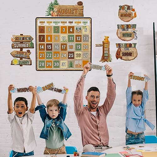 Cholemy 85 Pcs Calendar Bulletin Board Set with Numbers, Woodland - style: Woodland