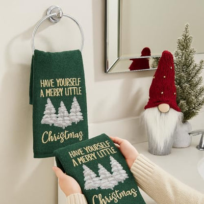Christmas Green Guest Hand Bathroom Towels Merry Little XMas Trees, 16x26" - color: Little Christmas