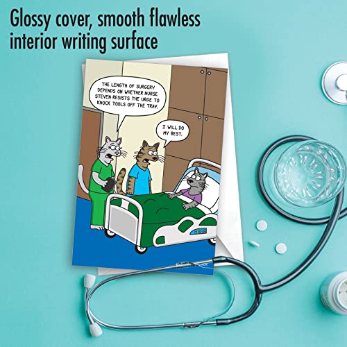 NobleWorks Hilarious Get Well Greeting Card with 5 x 7 Inch Envelope (1 Card) Surgery Cats C10268GWG - style: Surgery Cats