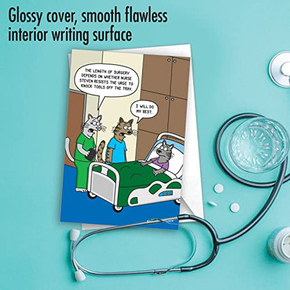 NobleWorks Hilarious Get Well Greeting Card with 5 x 7 Inch Envelope (1 Card) Surgery Cats C10268GWG - style: Surgery Cats
