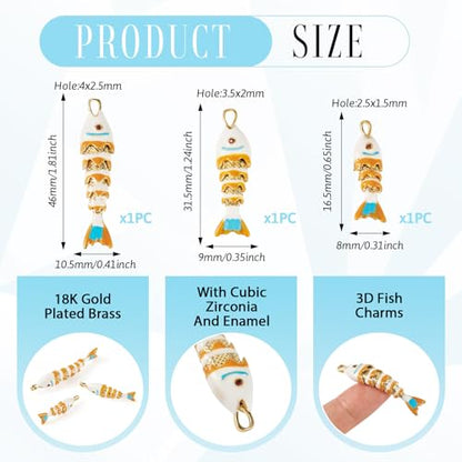 Craftdady Enamel Koi Fish Charms Long-Lasting Plated CZ Sea Ocean Life Animals Pendants 18K Gold Plated Goldfish Charms for Jewelry Making Bracelets Earrings - color: White 3 Styles