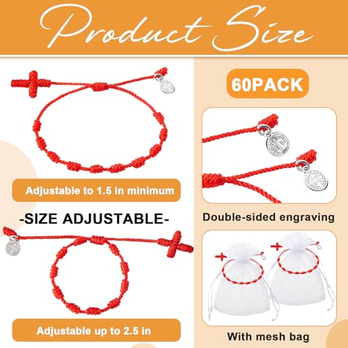Yinkin St Benedict Medal Rosary Bracelet Bulk Adjustable - color: Red