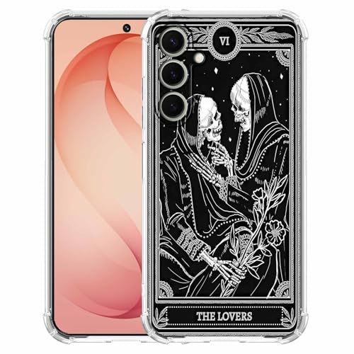 The Lovers Tarot Card Case for Samsung Galaxy S26,Trippy Hippie Black Skull Pattern,Trendy Soft TPU Bumper Phone Cover,S26 - color: The Lovers Tarot Card