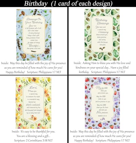 Birthday Cards ~ No Repeated Designs~ 32 Cards and Designs ~ Christian/Religious Greeting Card Assortment #1 ~ Scripture in every card ~ Envelopes Included