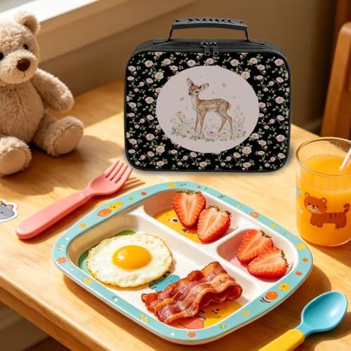 Pink Rose Floral Deer Insulated Lunchbox Bag - color: Deer
