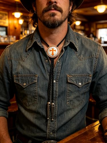 Fashionable Cross Bolo Tie Multi-Color Cross Shield Necktie - color: Orange