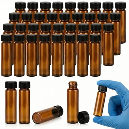 100Pcs 8ml Amber Glass Vials (2 Dram) with Caps - UV Protection Small Brown Sample Bottles for Essential Oils, Anointing Oil & Medicine - Leak Proof Travel Apothecary Jars - color: Amber, size: 8ML