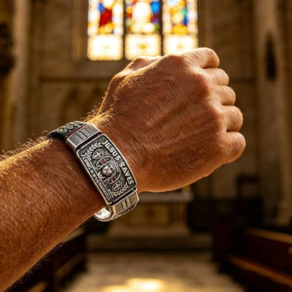 Roselover King of Kings Faith Bracelet Mens Christian Bracelet Gift Christ Is My Strength Religious Inspirational Wristband Gifts for Husband Dad Boyfriend Son - color: Kings Faith Bracelet-1PCS