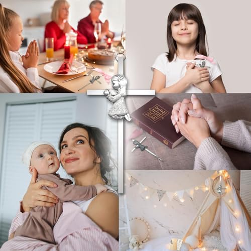 Baptism Gifts for Boys & Girls,First Communion Gifts for Kids,Christening Baby Shower Party 6in Praying Cross (1pc Silver Girl with Wooden Box) - color: Pink