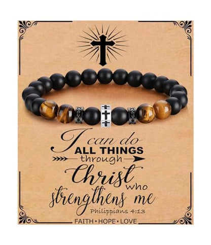 QWNHONEY Cross Bracelet for Men Son Brother Boyfriend Father Dad Husband Father's Day Birthday Christian Religious Faith Graduation Anniversary Christmas Jewelry Gift for Man - style: I Can Do All Things