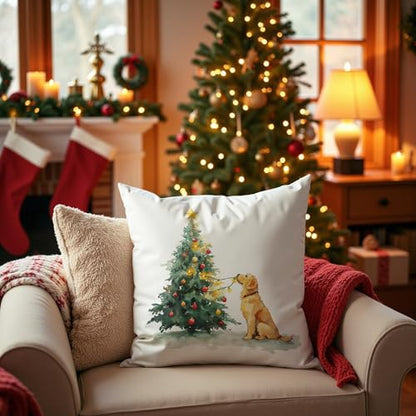 Christmas Tree Golden Retriever Pillow Covers 18x18, Golden Retriever Lovers Gifts, Christmas Tree Cute Dog Throw Pillow Covers for Home Living Room Bedroom Sofa Couch - color: 19 Color