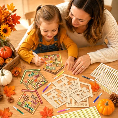 BeYumi Fall Wooden House Craft - 20Pcs Christian Pumpkin Ornaments for Kids - style: Fall House