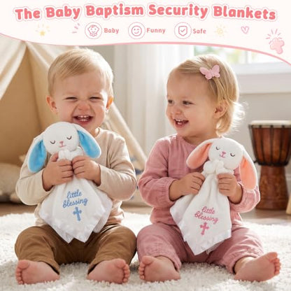 White Bunny Baptism Blanket, Loveys Baptism Gift for Baby Girls - color: White Bunny Pink Ears