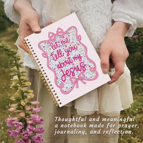 Coquette Preppy Pink Bow Christian Notebook Journal, Bible Verse Scripture Journal for Women, Pink Girly Office Supplies, Let Me Tell You About My Jesus Religious Spiral Notebook 5.5x8.3 In - color: Let Me Tell You About My Jesus-Bow Flower