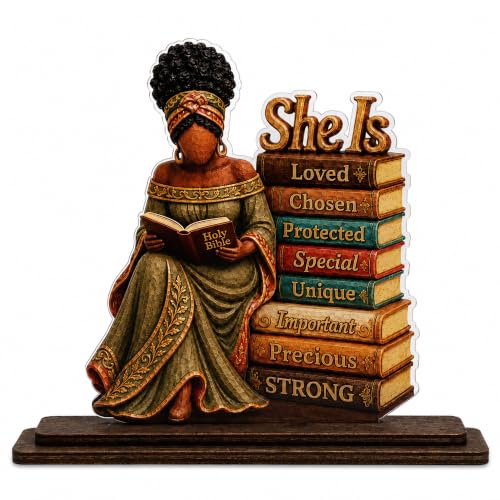 Christian Gifts for Women, African American Black Woman Wood Acrylic Plaque - color: kat-k- Plaque -she is 1