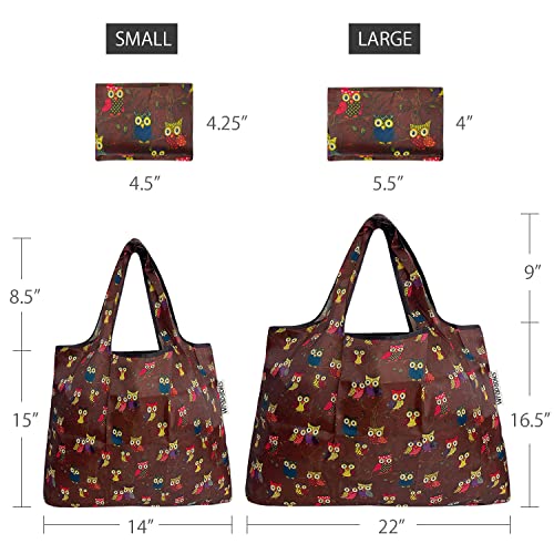 allydrew Large Foldable Tote Nylon Reusable Grocery Bags - color: Set of 2, Owls Brown, size: Large & Small (Set of 2)