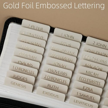 UPAFEXXI-Bible Tabs with Book Summaries, 3D Gold Foil Embossed Lettering - color: Summaries Gray