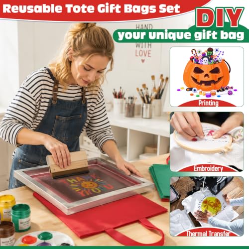 Windyun Reusable Grocery Bags Non Woven with Handles - color: Red Green