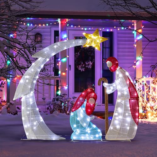 VINGLI 4FT Lighted Nativity Scene for Outdoor Christmas Decoration - size: 4ft