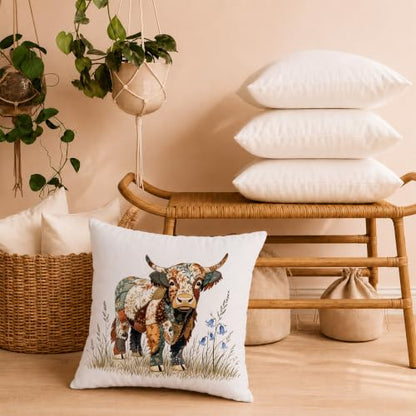 Boho Quilting Cow 18x18 Pillow Cover - color: Highland Cow-17