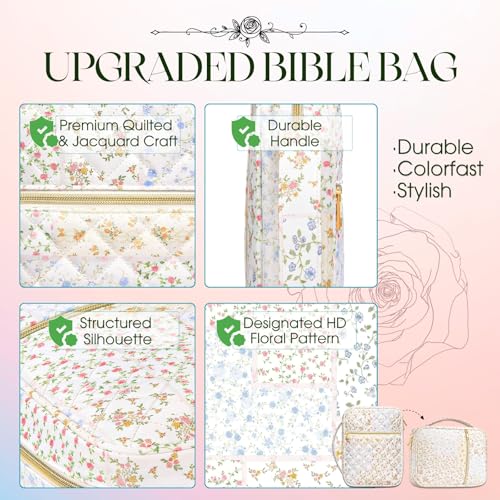 Large Quilted Bible Cover Case: Back to School Gifts for Women Girls