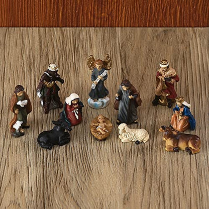 Tnfeeon 11 Pcs Christmas Indoor Resin Nativity Figurine Set Collectible Countertop Nativity Figures Miniature Statue Holy Family Decor