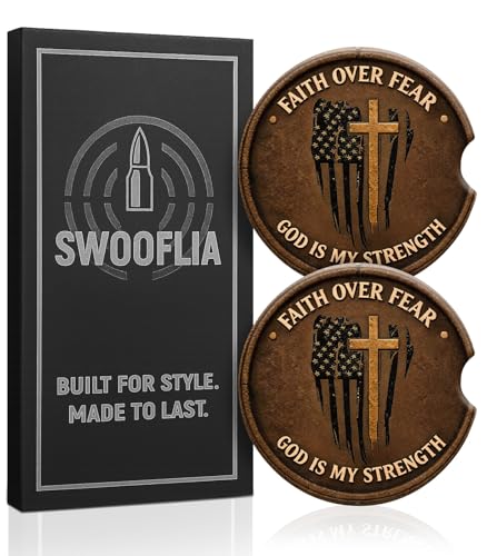 Swooflia Absorbent Ceramic Car Coasters 2Pack-Partriotic Cross American Flag Print Cup Holder Coasters, Funny Gift for Men Dad,Truck Accessories,Veteran,Hunter & Gun Lover Gifts - color: The Cross Flag