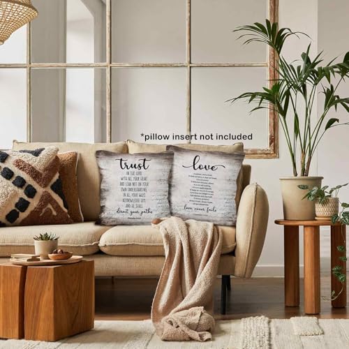 Christian Scripture Trust in the Lord Love is Patient Throw Pillow Covers 18x18 Set of 2, Bible Verse Proverbs Corinthians Decor Pillow Cases for Bedroom Living Room, Religious Pillowcases - color: Christian-13