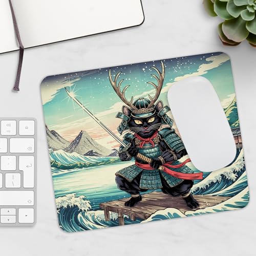 Mouse Pad Cat Samurai Illustration Japanese Funny Mouse Mat Base Rubber Non-Slip Mat Office Laptop Desk Original Gift Cats - color: Japanese