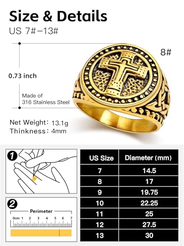 Christian Cross Rings for Men - Stainless Steel Jesus Jewelry with Celtic Knot Sides (Gold/Black/Silver) - Catholic Religious Gift, Size 7-13 - color: F-Gold-Jesus