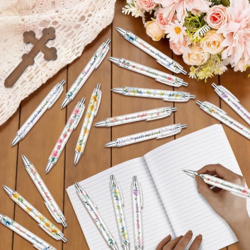 30 Pcs Christian Pens Religious Ballpoint Pen Inspirational Quotes Bible Verse Pens Christian Gifts for Women Sunday School Church Coworker Office Supplies - style: Bibleflower