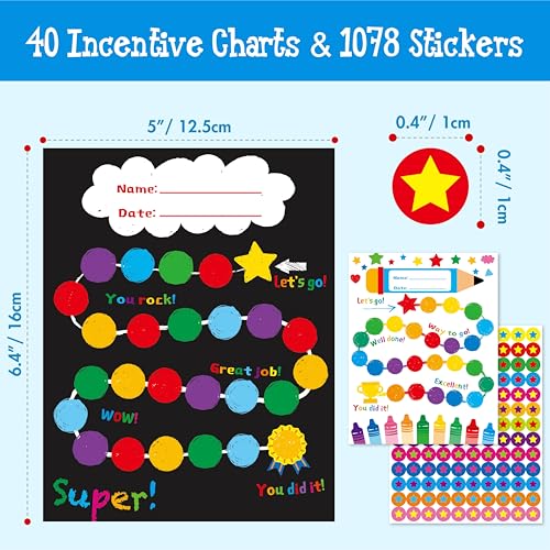 40 Pack Incentive Chart, 2 Adorable Designs with 1078 Stickers, Classroom Family Reward Chart System for Kids Homework Assignments, Attendance, Good Behavior, Chores, Potty Training Progress - style: Universe and Dinosaurs