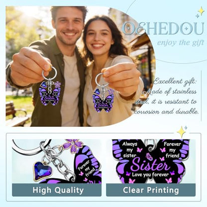 OEHEDOU Butterfly Gifts Keychain For Women Men Family Members Memorial Gift - color: Black and Purple