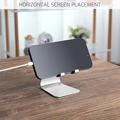 Silver Foldable Aluminum Alloy Cell Phone Holder,Tabletop Metal Phone Stand with Adjustable Angle by Swivel Axis,Smartphone Cradle - color: Silver