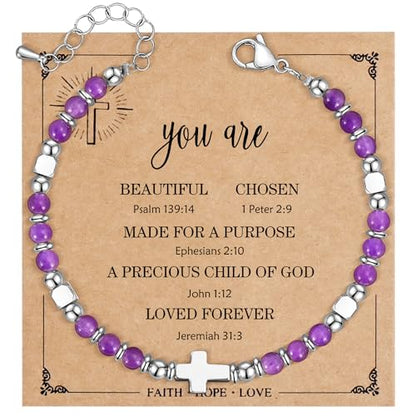VIBILIA Cross Beaded Bracelets for Women, Birthday Gifts - color: E 3. Cross - Purple