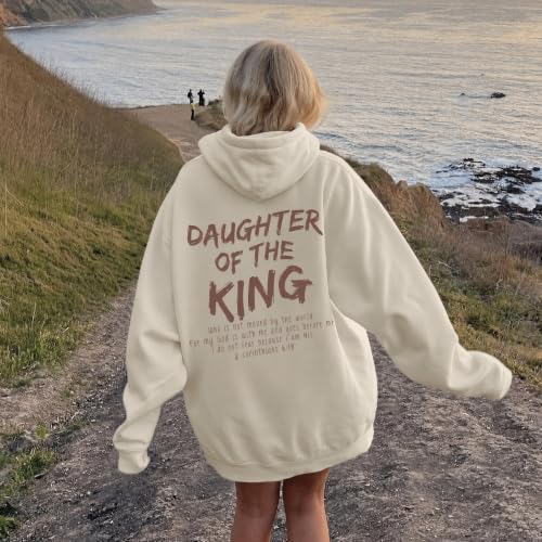 Daughter Of The King Hoodie For Women Christian Religious Hoodies Jesus Bible Verse Inspirational Hooded Sweatshirts - color: Apricot, size: X-Large