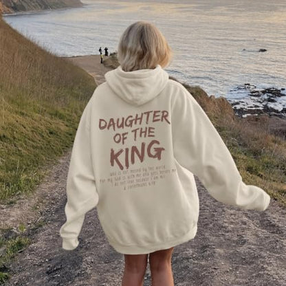 Daughter Of The King Hoodie For Women Christian Religious Hoodies Jesus Bible Verse Inspirational Hooded Sweatshirts - color: Apricot, size: XX-Large