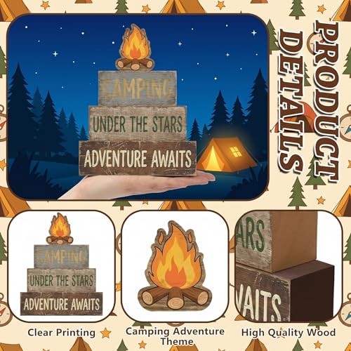Britimes Tiered Tray Decor Set, 4 Pack, Wooden Table Sign, Camping Camper - style: Camping